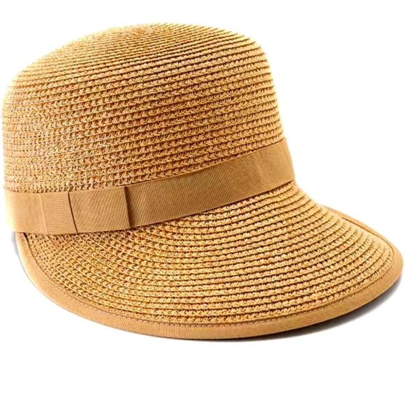 Vince Camuto Women's Ribbon Trim Tan/Gold Metallic Framer Hat - Picture 1 of 6
